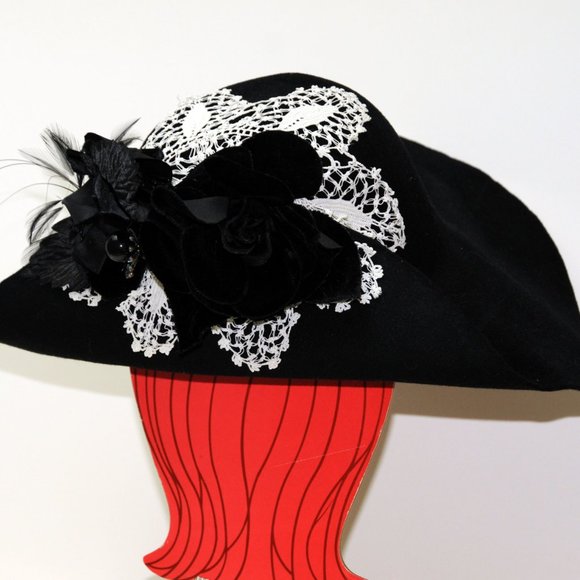 Women\'s Picture Frame Wide Brim Hat 100%Wool OOAK